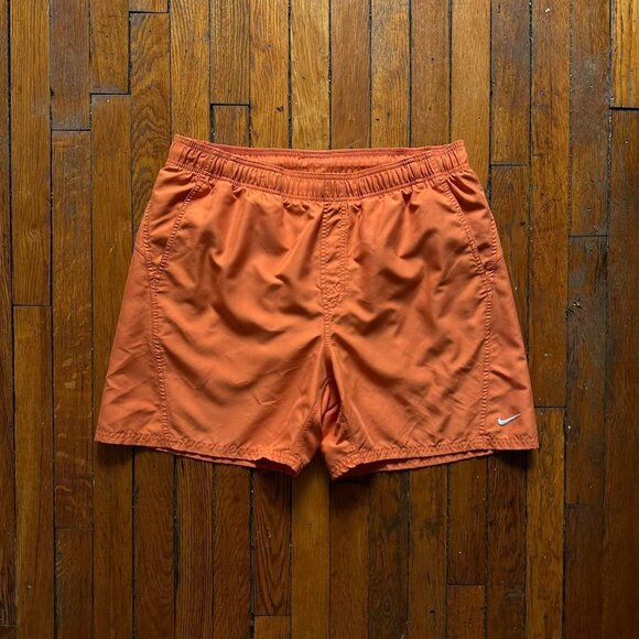 Vintage Y2K Nike Swim Trunks Lined Size L Men Orange White Embroidered‎ Logo - Picture 1 of 7